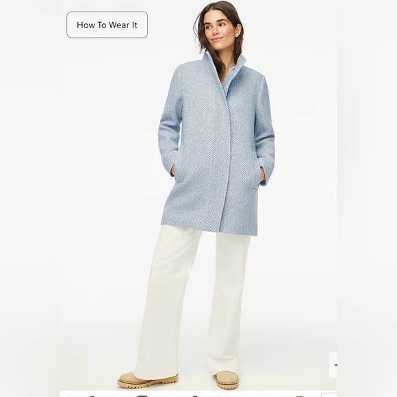 NWT J. Crew Herringbone City Coat in Pale Seascape Chevron Blue - Picture 2 of 14